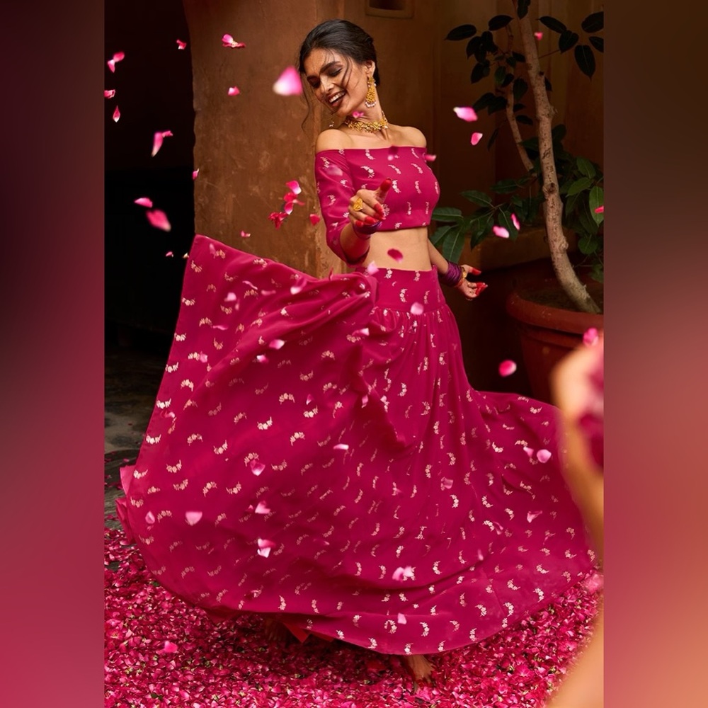 Payal Singhal for Indya Elegant Magenta Off-Shoulder Lehenga